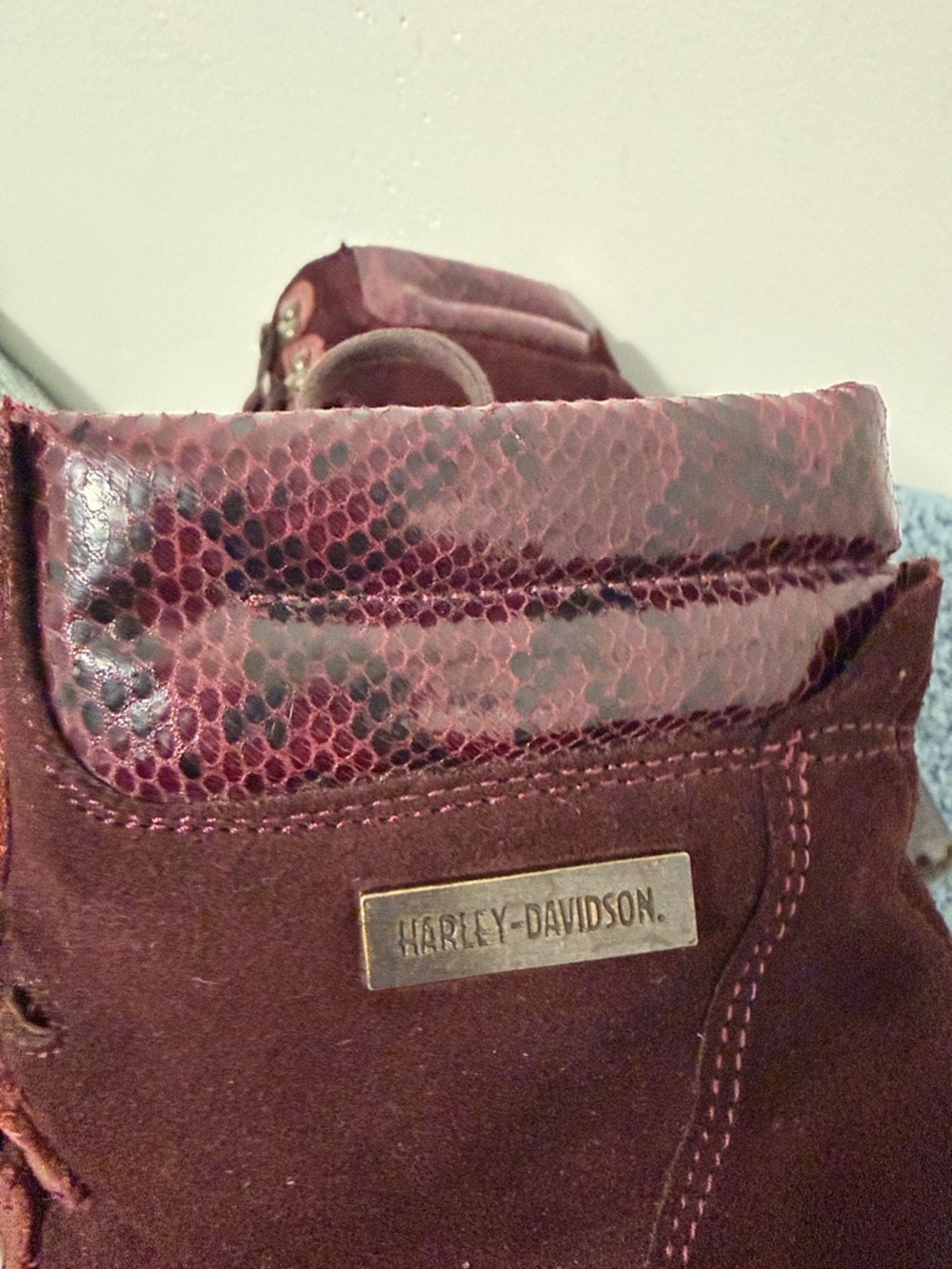 Harley-Davidson Women's Burgundy Suede Lace-Up Heeled Boots - Picture 10 of 14